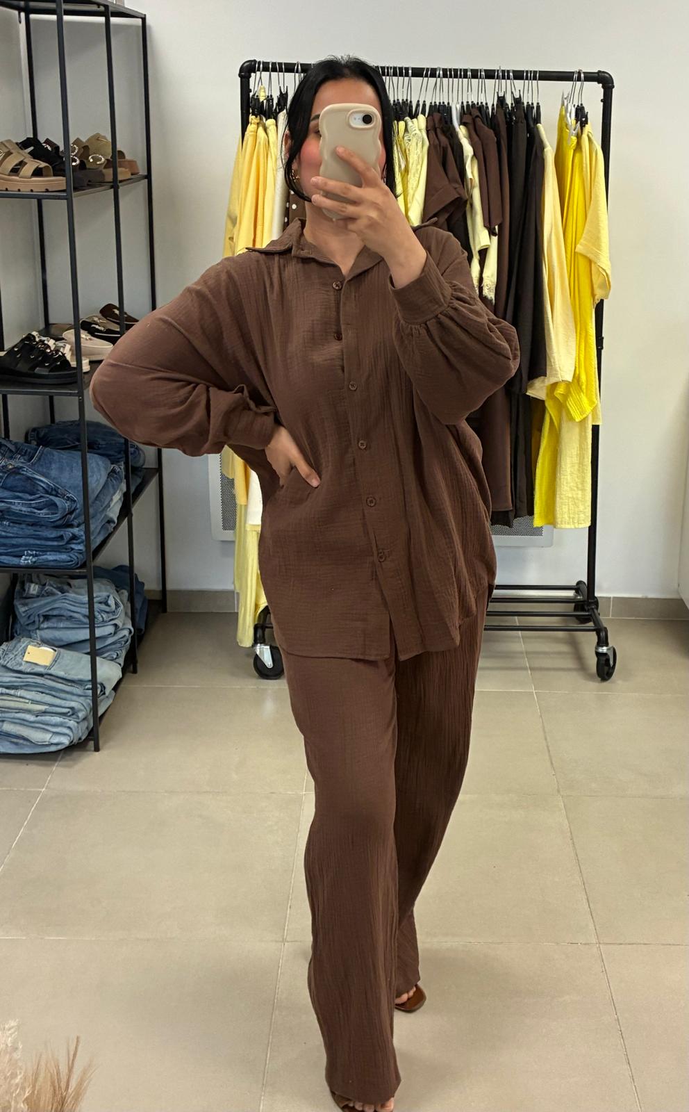 Ensemble gaz de coton marron