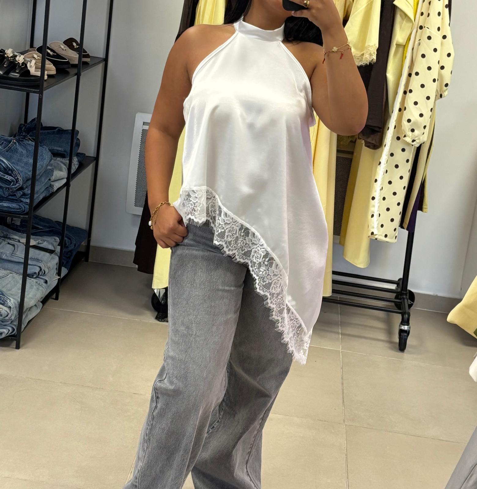 Haut dentelle asymétrique blanc