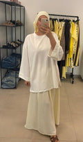 Ensemble Jupe Vichy et foulard jaune